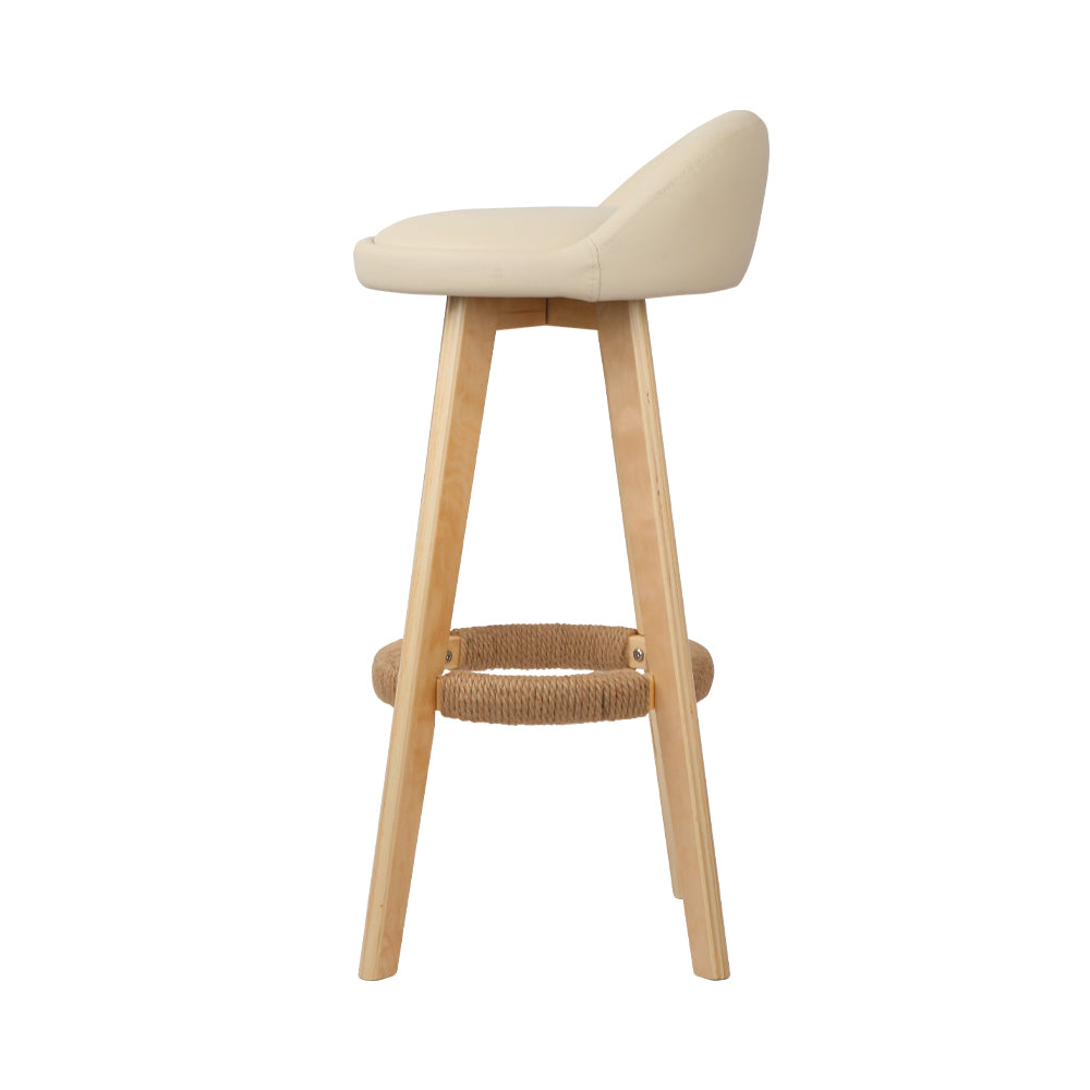 Artiss Set of 2 PU Leather Backrest Bar Stools in Beige with wooden frame and low backrest, showcasing comfort and style.